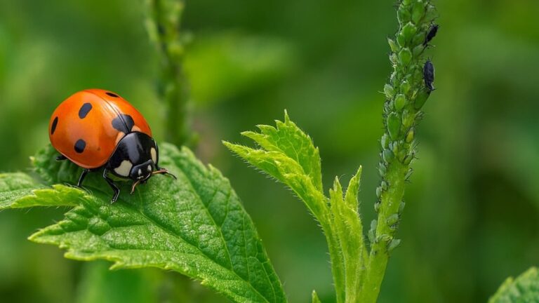 Une coccinelle sur une feuille verte dans un jardin naturel, en plein été