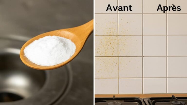 Cuillère de bicarbonate de soude utilisée pour nettoyer une surface avant et après nettoyage.